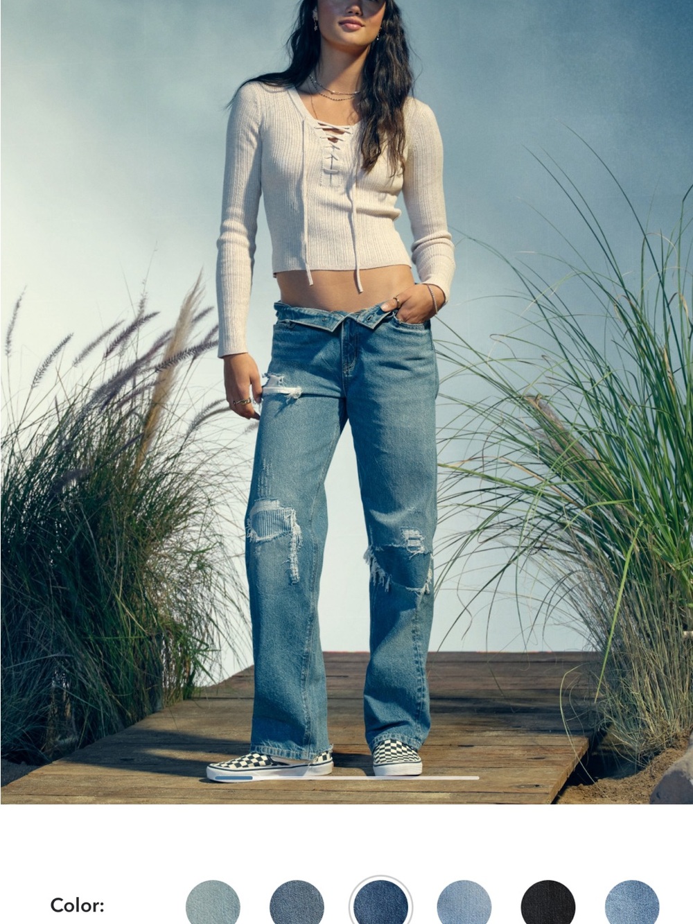 American Eagle Classic Distressed Wide-Leg Jeans - Blue